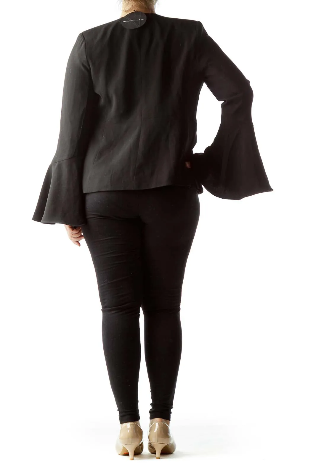 Black Bell Sleeve Open Front Blazer