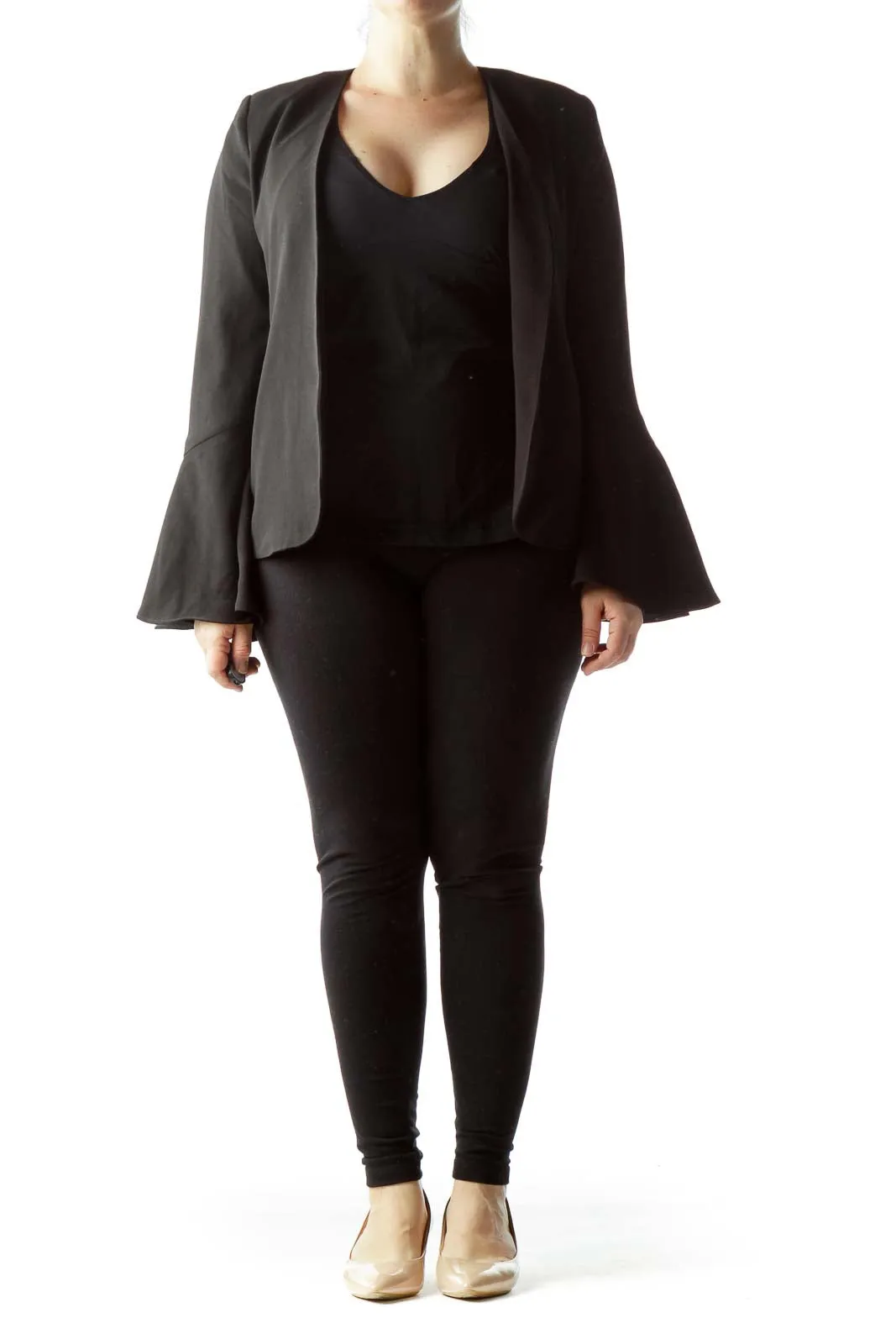 Black Bell Sleeve Open Front Blazer
