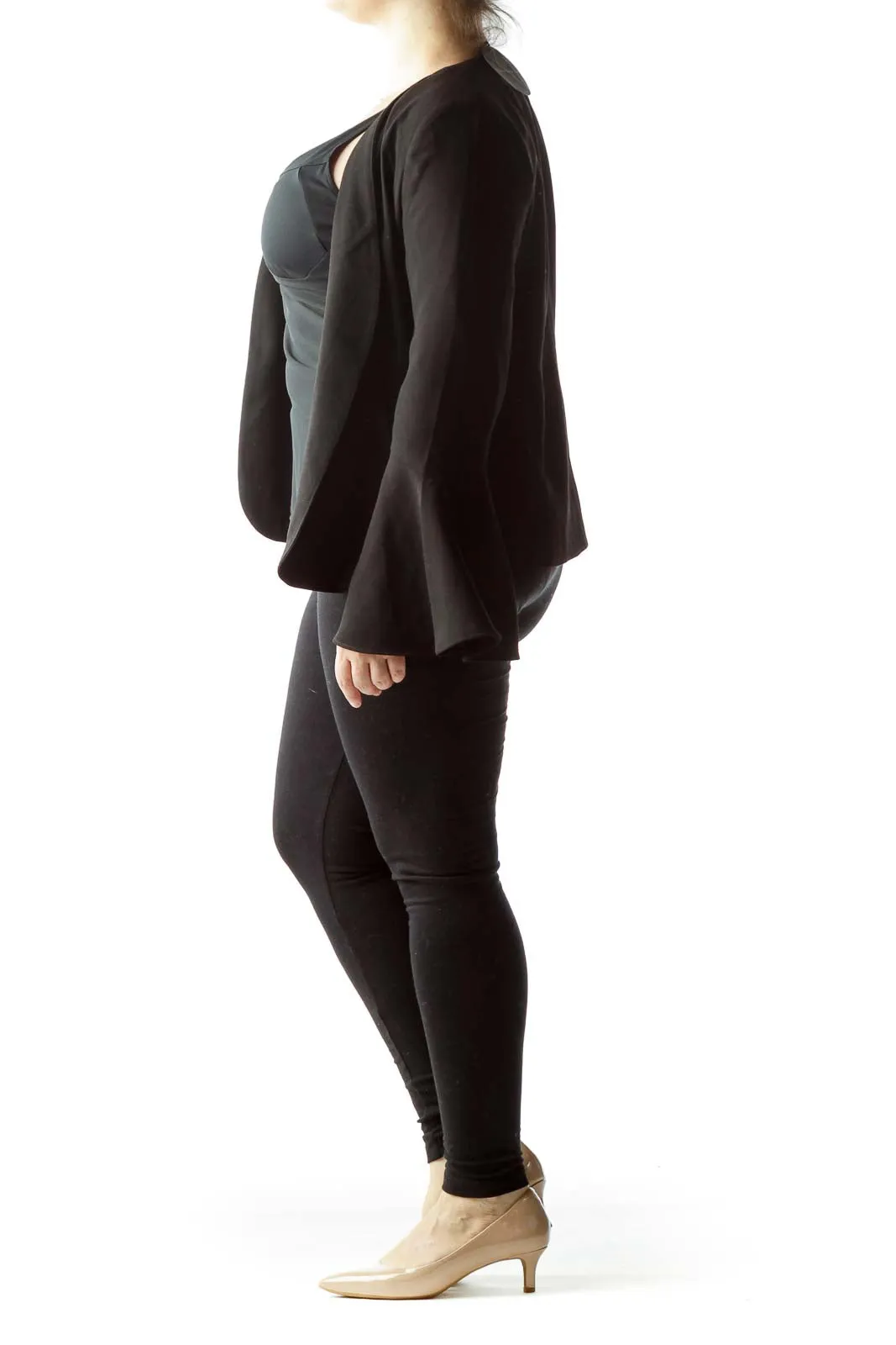 Black Bell Sleeve Open Front Blazer
