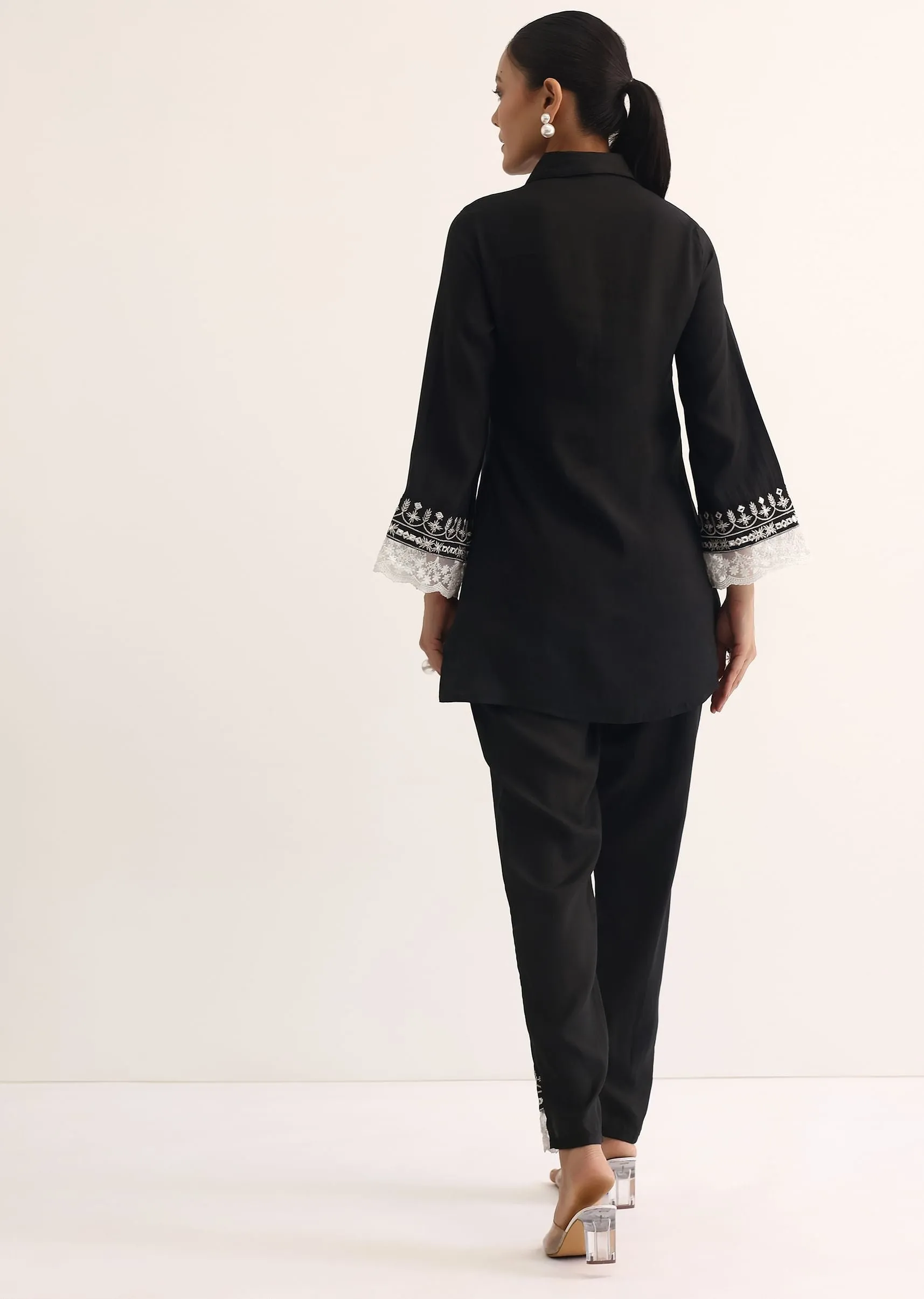 Black Embroidered Cotton Kurta And Pant
