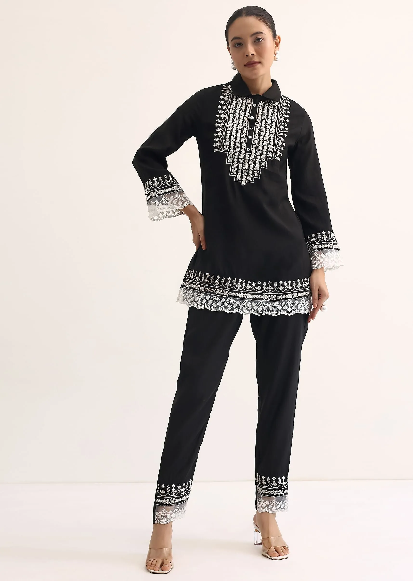 Black Embroidered Cotton Kurta And Pant
