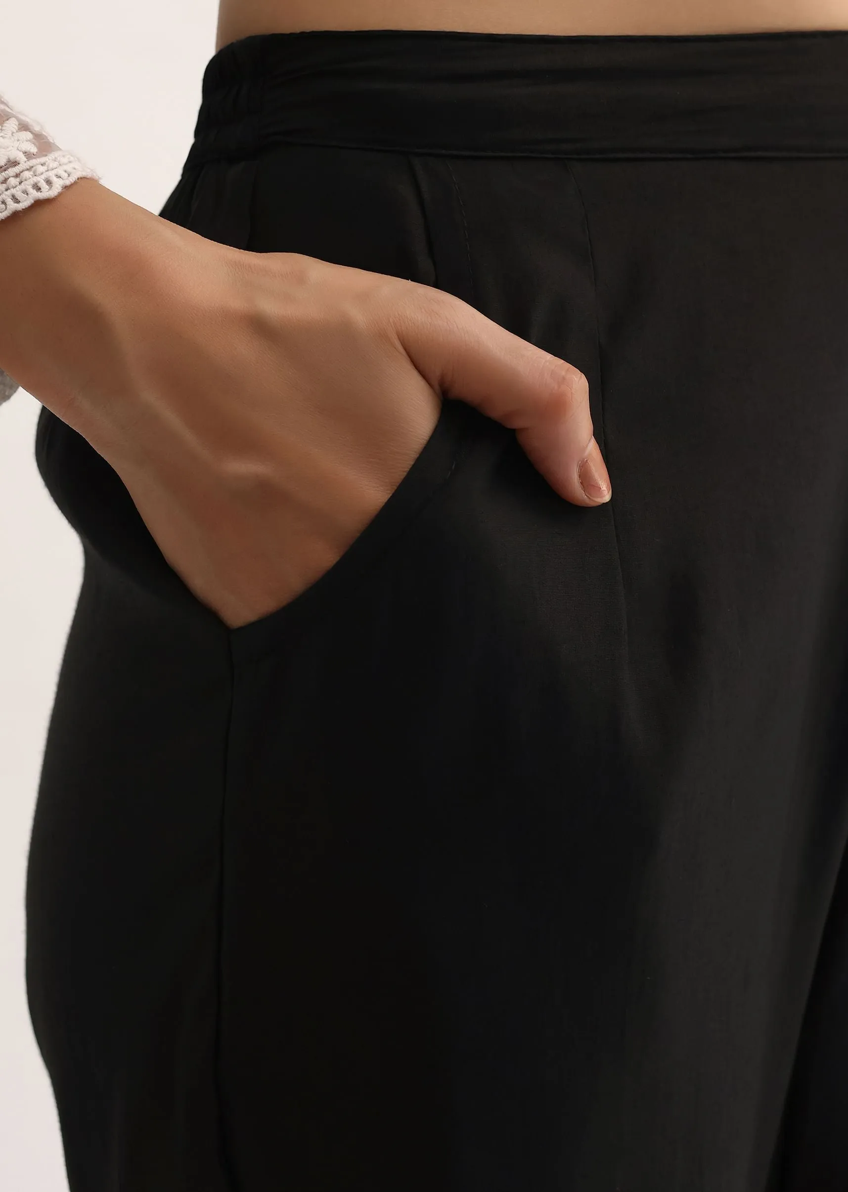 Black Embroidered Cotton Kurta And Pant