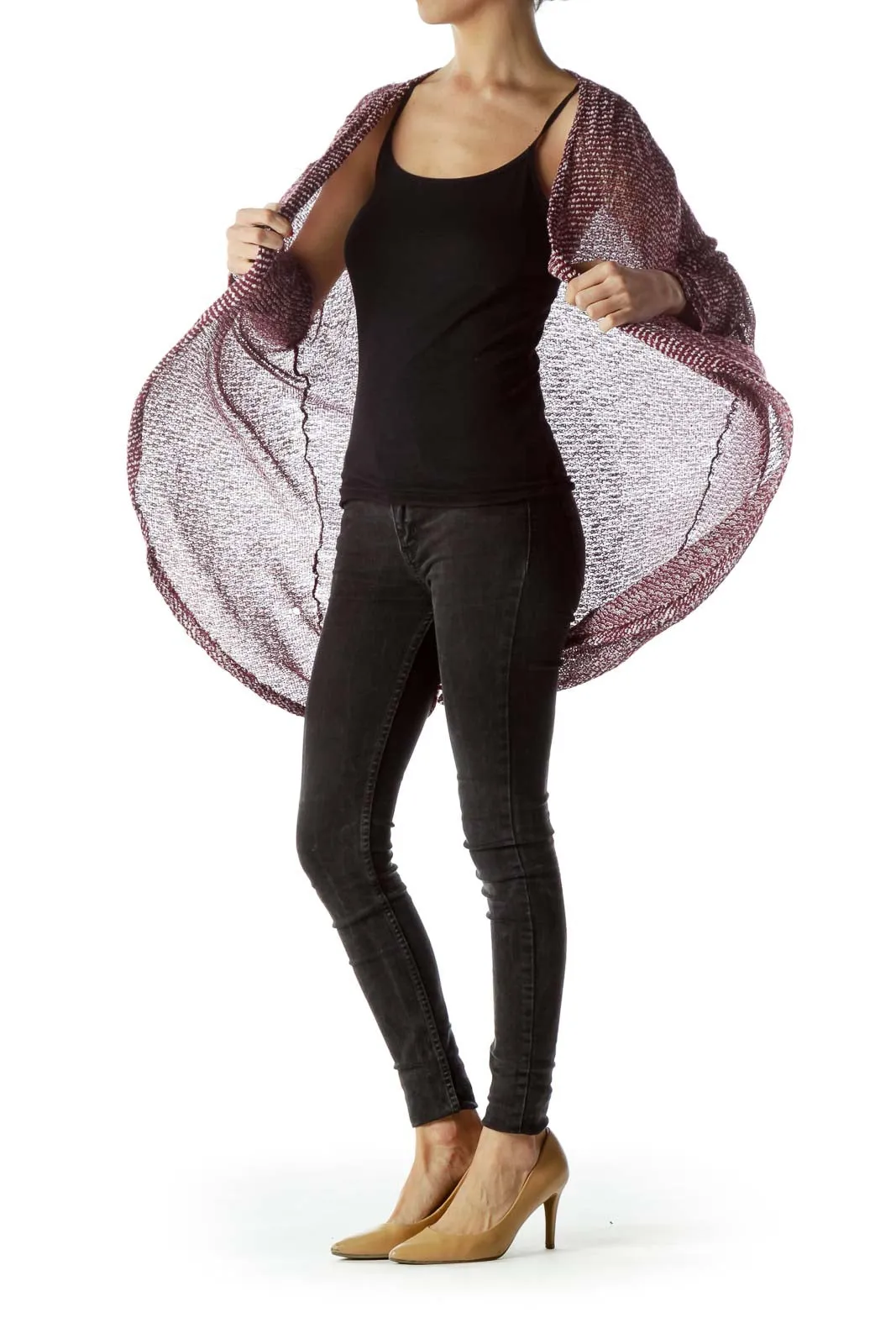 Burgundy Textured Knit Cardigan