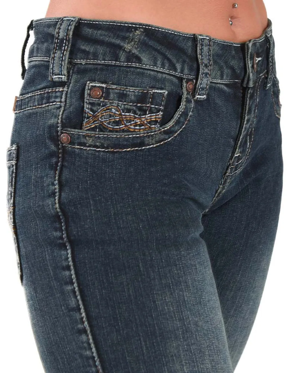 Cowgirl Tuff Don't Fence Me In Dark Wash Mid Rise Jean - DFMI Dark Wash
