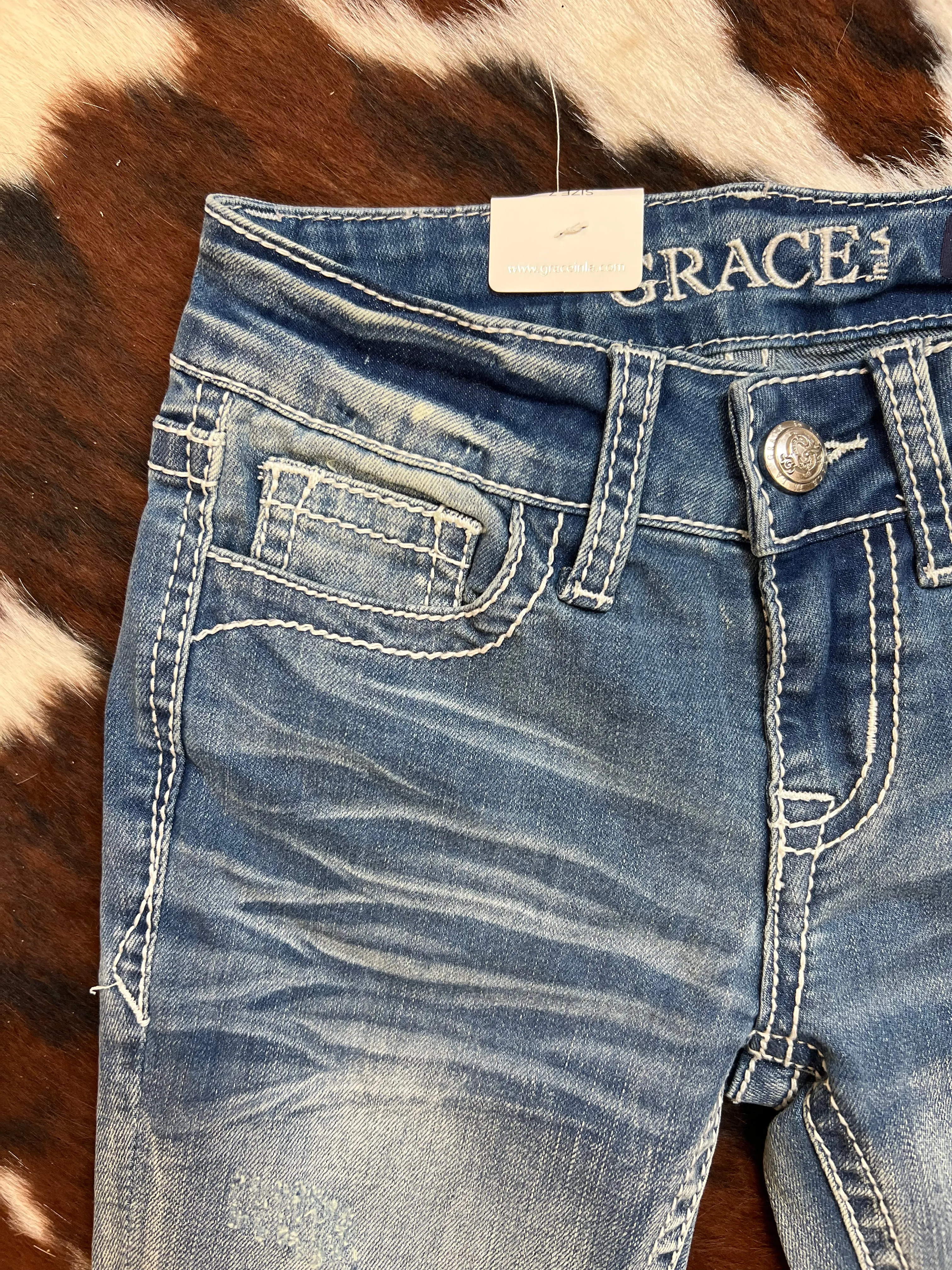 Grace In LA Girl's Lace Pockets Bootcut Jeans GB61570