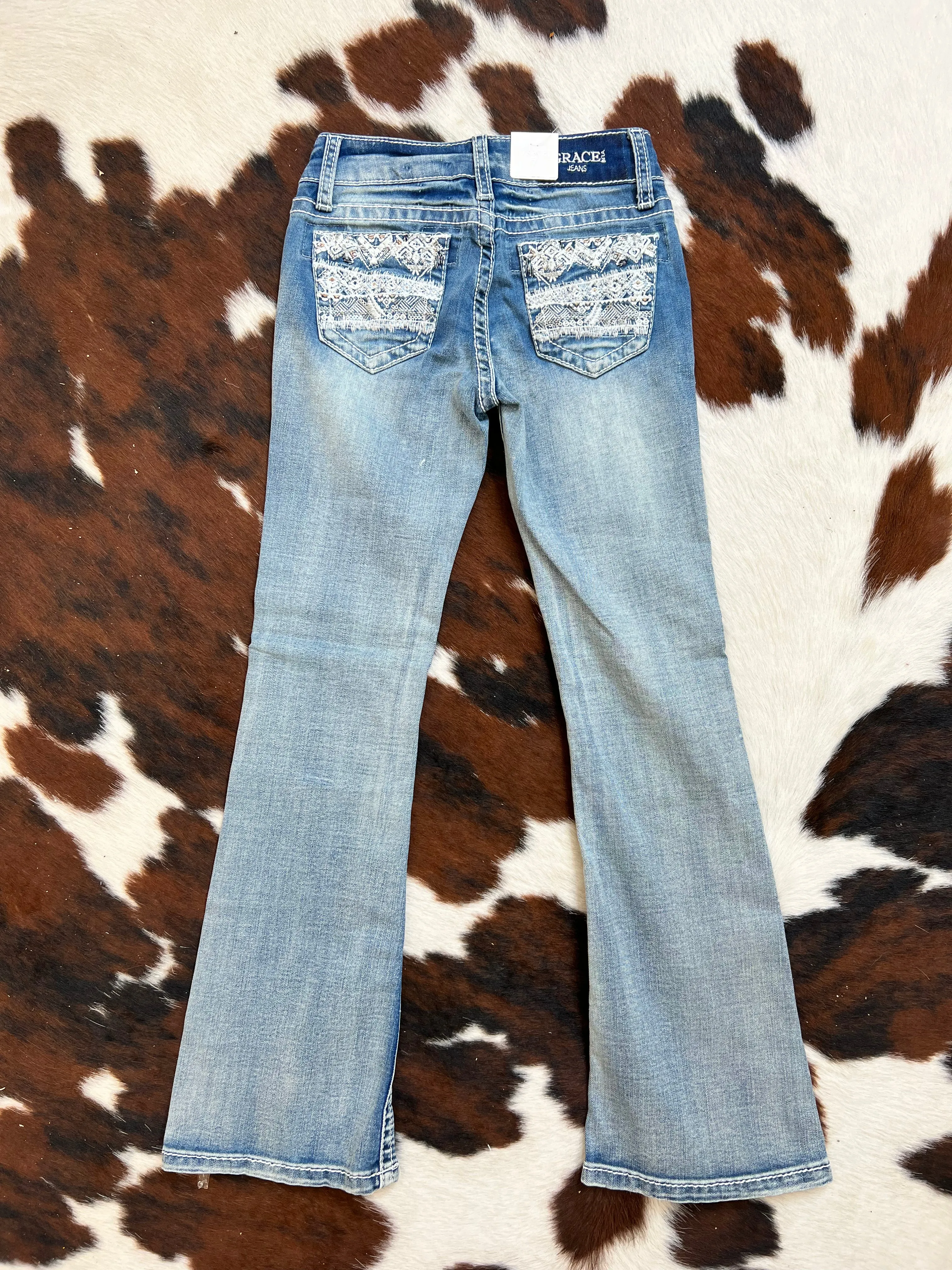 Grace In LA Girl's Lace Pockets Bootcut Jeans GB61570