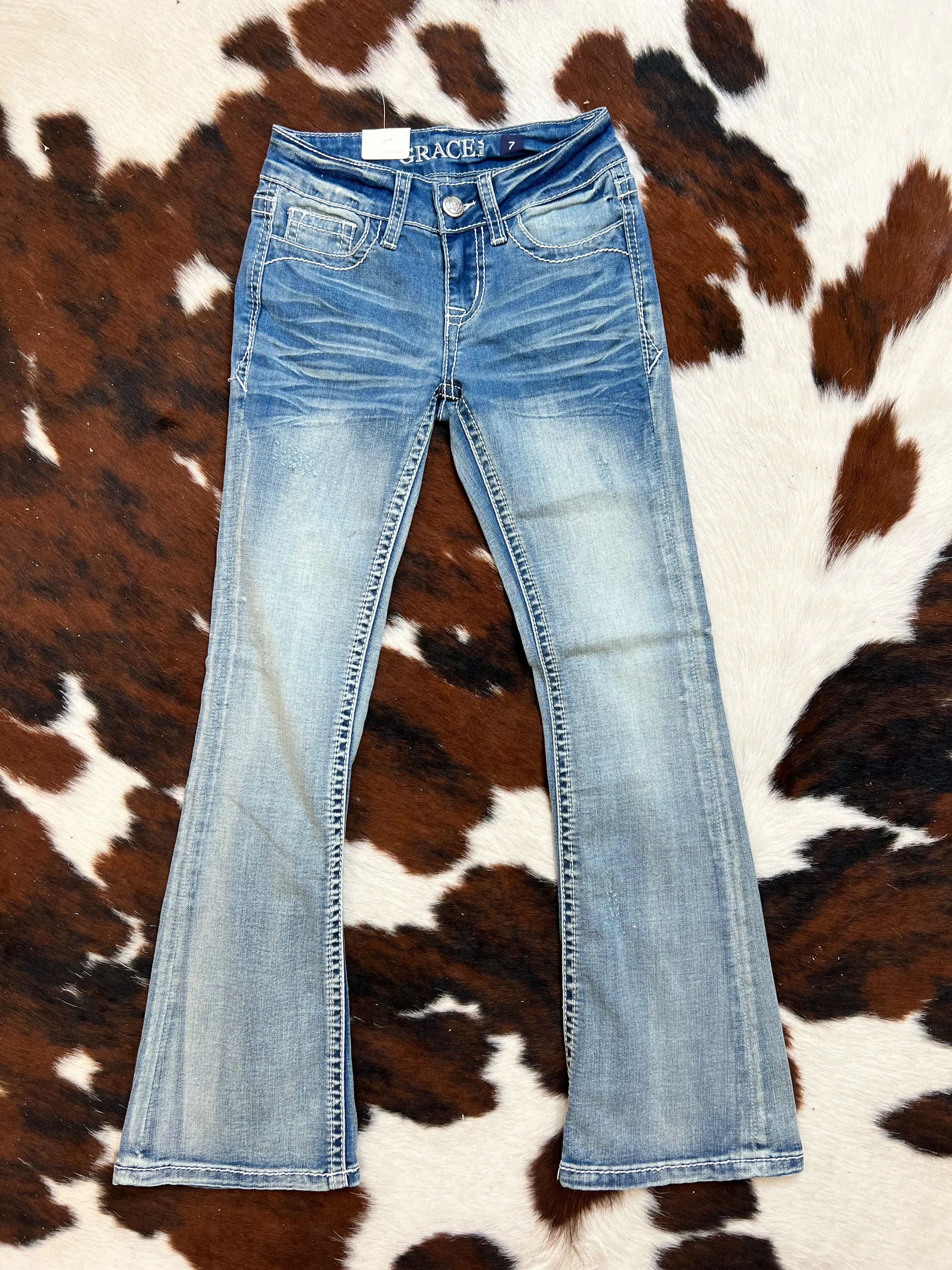 Grace In LA Girl's Lace Pockets Bootcut Jeans GB61570