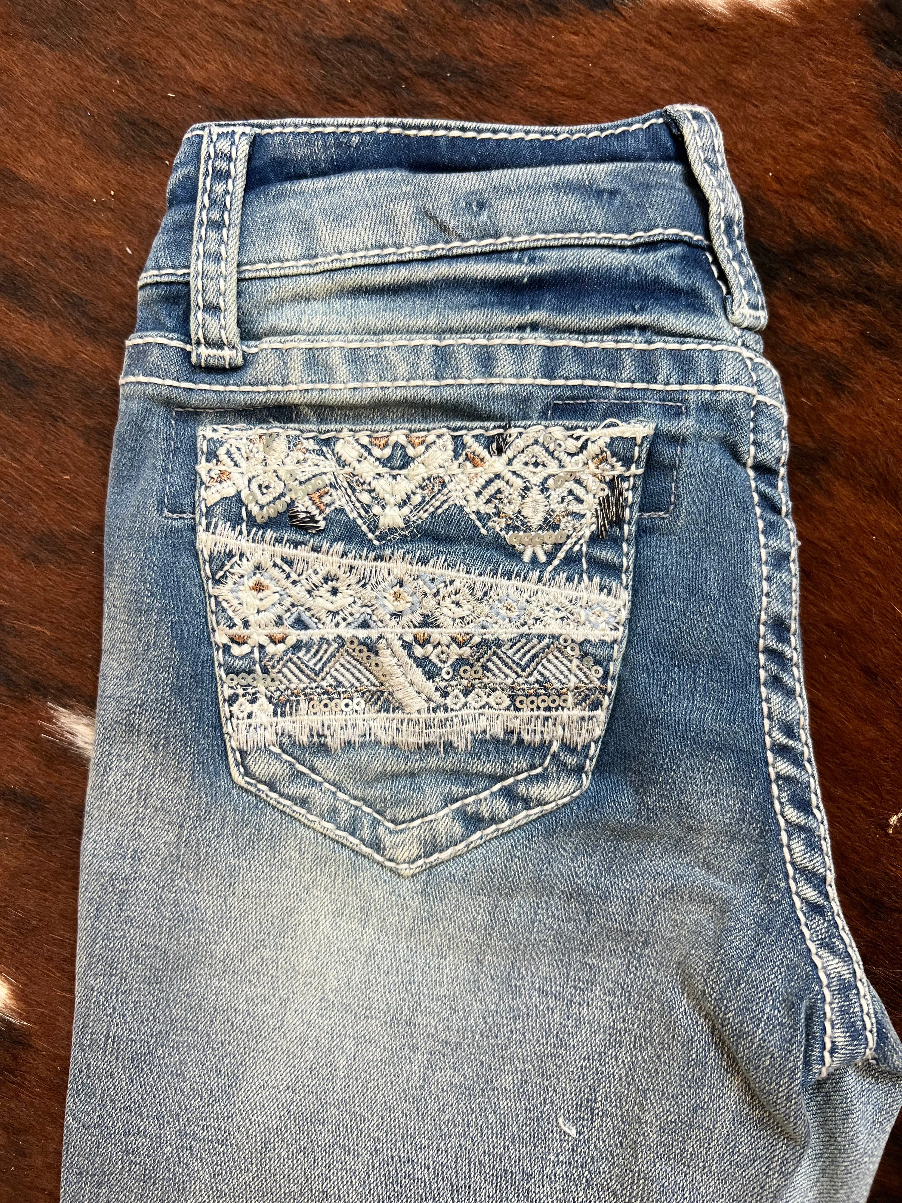 Grace In LA Girl's Lace Pockets Bootcut Jeans GB61570