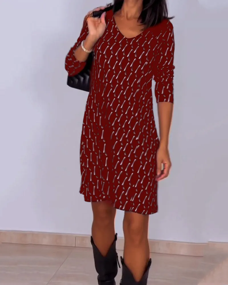 Isla | Plaid V-Neck Dress with 3/4 Sleeves