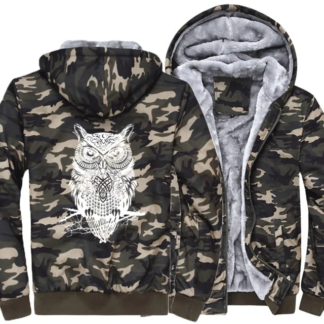 Men Clothing winter top Camouflage sleeve coats animal Printed Plus Size Brand sweatshirts 2019 Fashion Men's wool liner jackets