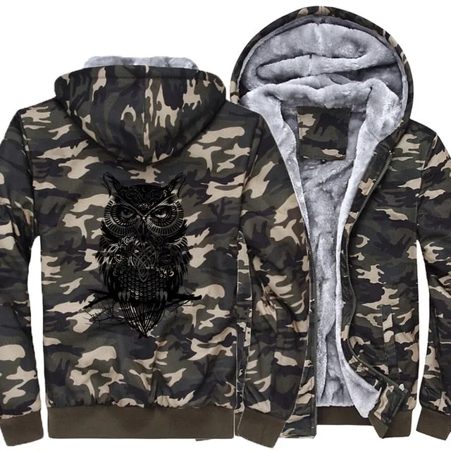 Men Clothing winter top Camouflage sleeve coats animal Printed Plus Size Brand sweatshirts 2019 Fashion Men's wool liner jackets