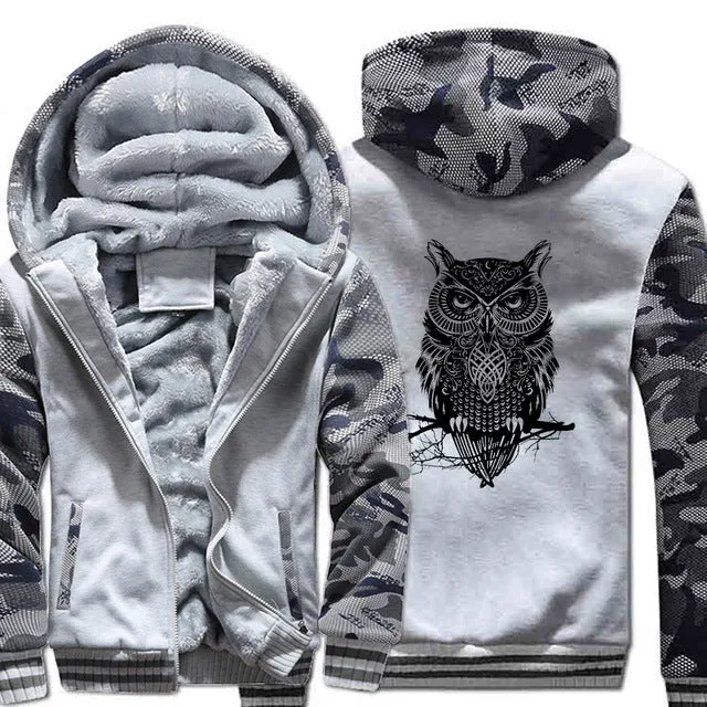 Men Clothing winter top Camouflage sleeve coats animal Printed Plus Size Brand sweatshirts 2019 Fashion Men's wool liner jackets