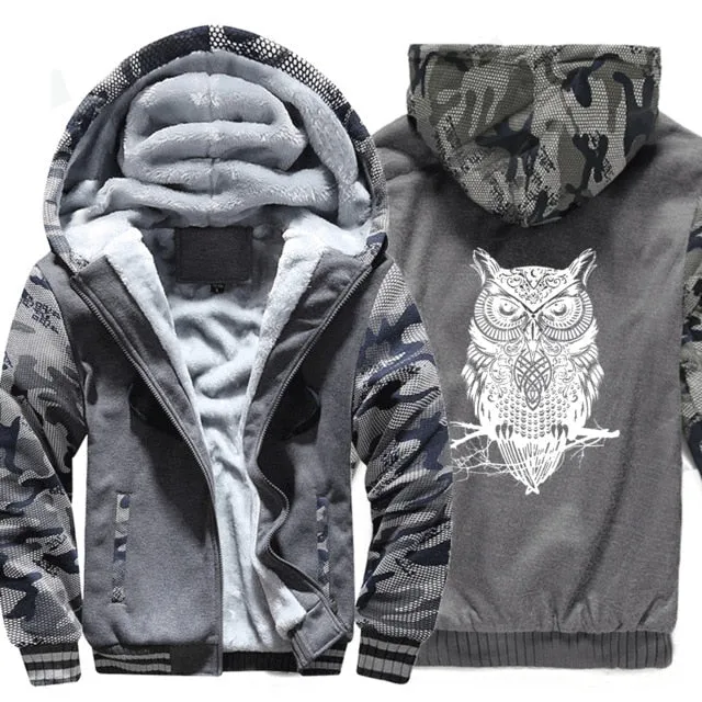 Men Clothing winter top Camouflage sleeve coats animal Printed Plus Size Brand sweatshirts 2019 Fashion Men's wool liner jackets