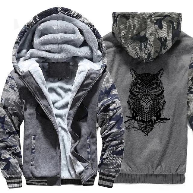 Men Clothing winter top Camouflage sleeve coats animal Printed Plus Size Brand sweatshirts 2019 Fashion Men's wool liner jackets