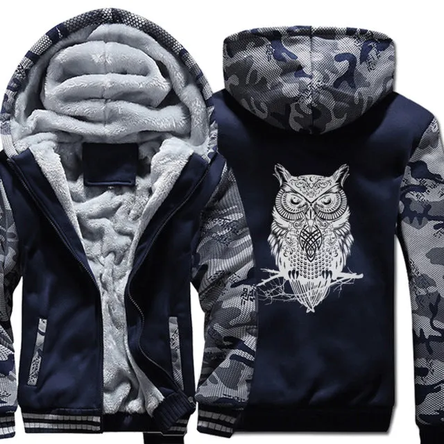Men Clothing winter top Camouflage sleeve coats animal Printed Plus Size Brand sweatshirts 2019 Fashion Men's wool liner jackets