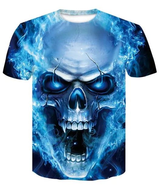 New Men's Skull Poker Print T-shirt