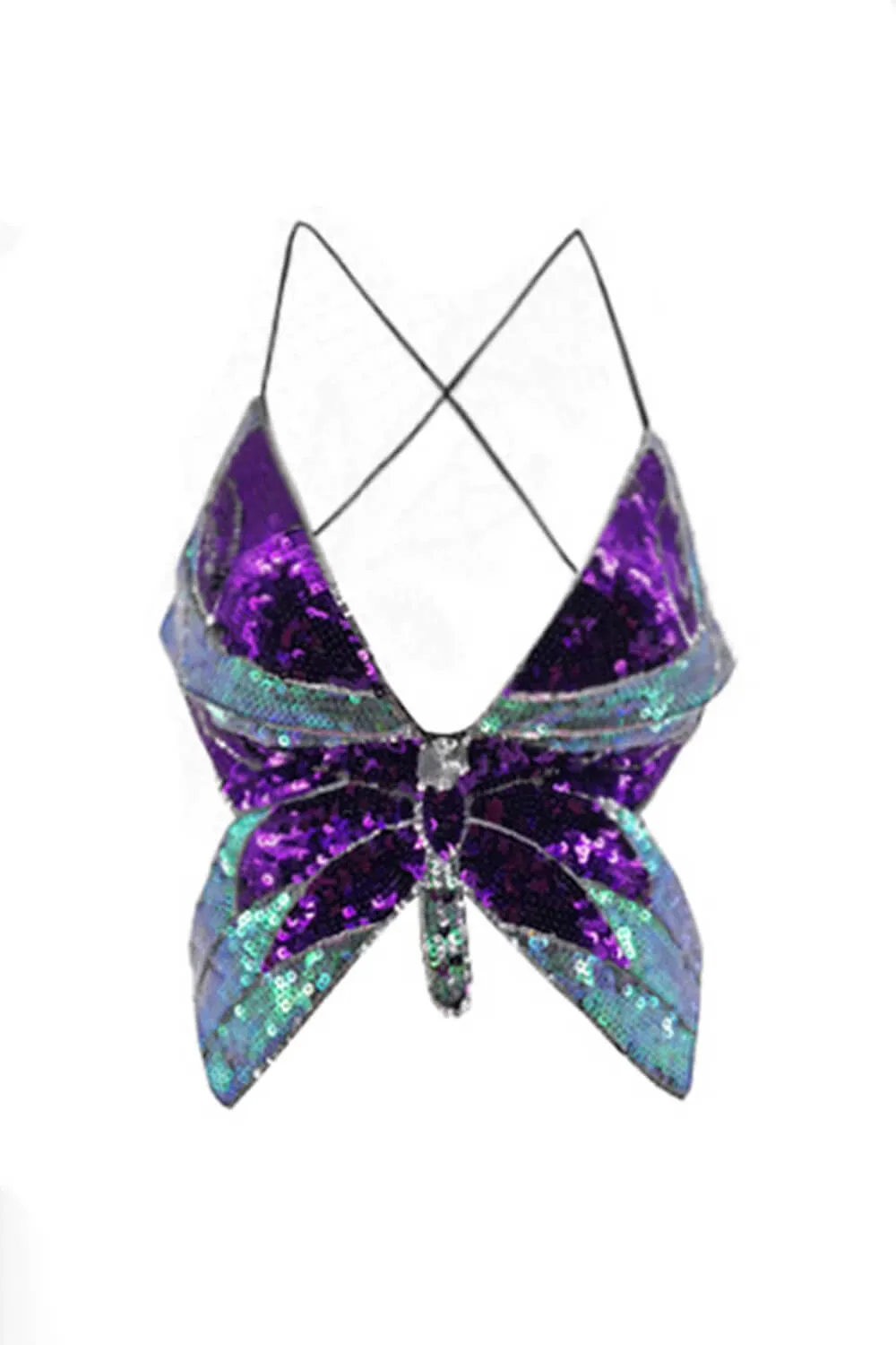 Sequin Butterfly Aesthetic Crop Top