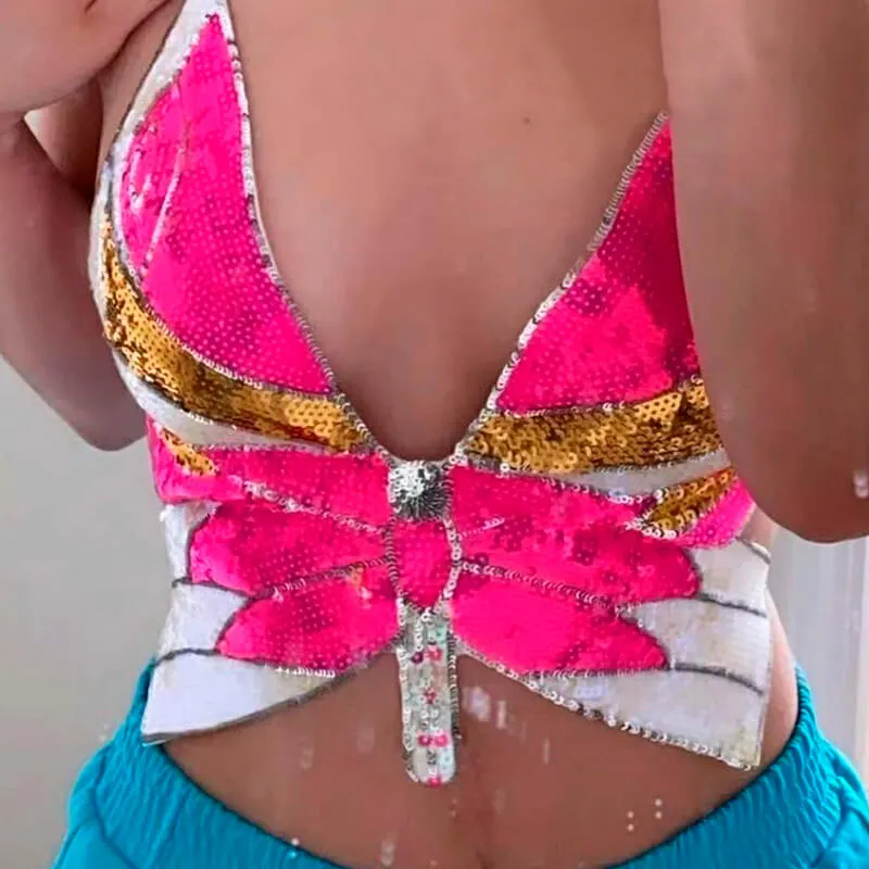 Sequin Butterfly Aesthetic Crop Top