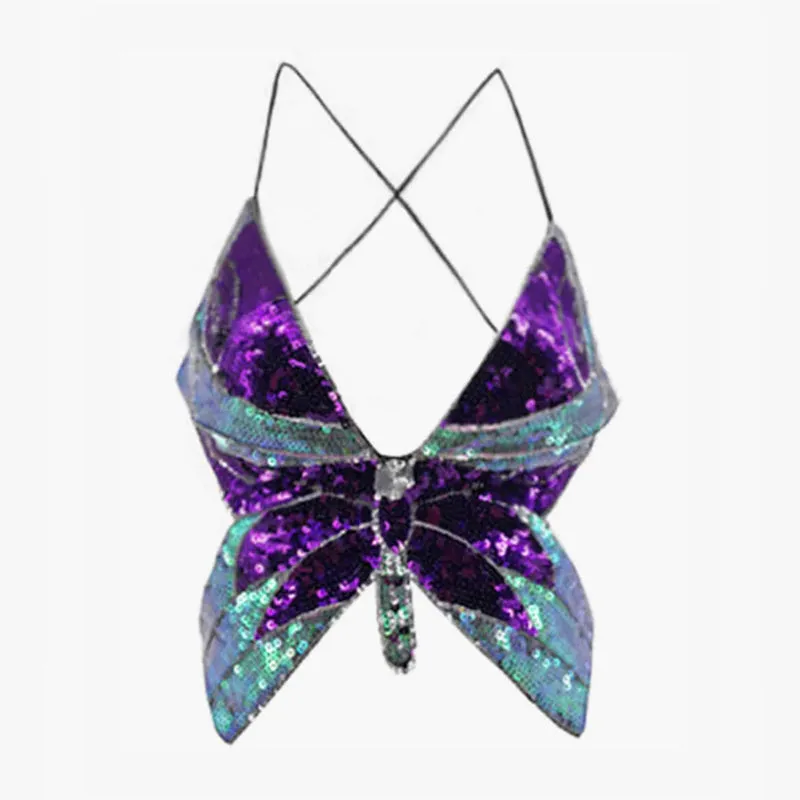 Sequin Butterfly Aesthetic Crop Top