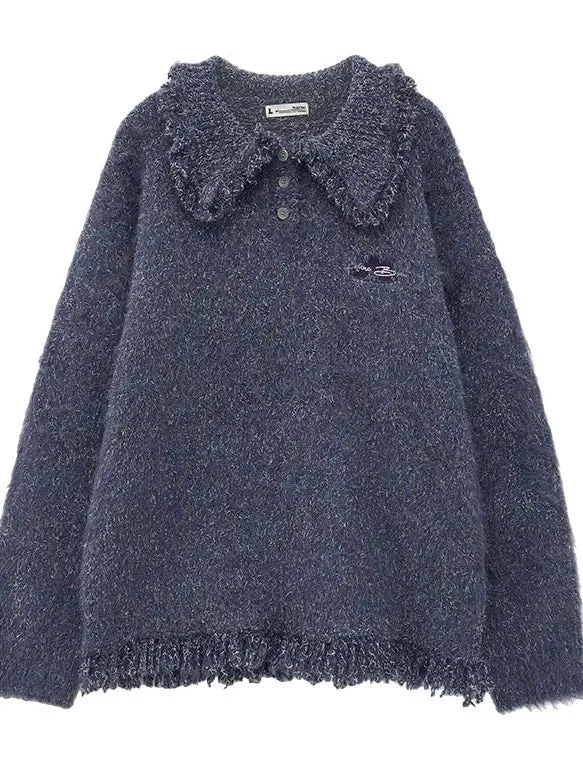 Tassel Line Retro Botan Polo Mixed Tops