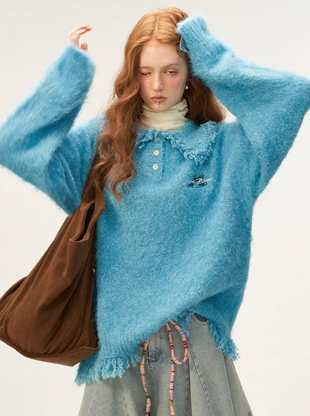 Tassel Line Retro Botan Polo Mixed Tops