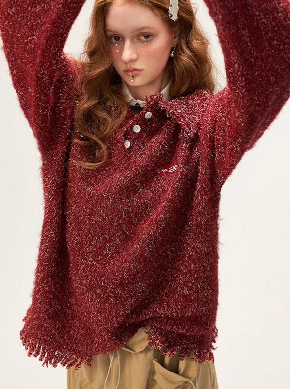 Tassel Line Retro Botan Polo Mixed Tops
