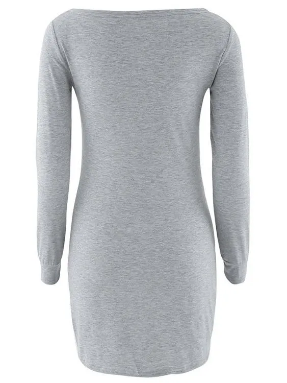Wholesale Grey Round Neck Long Sleeve Casual Dresses