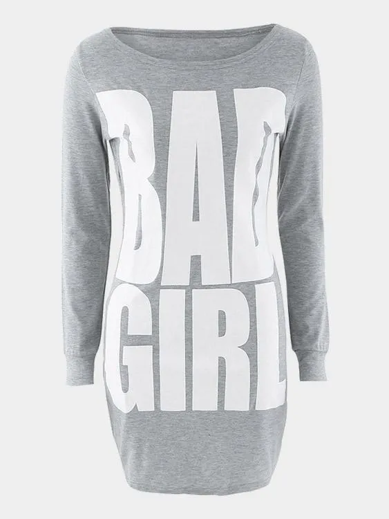 Wholesale Grey Round Neck Long Sleeve Casual Dresses