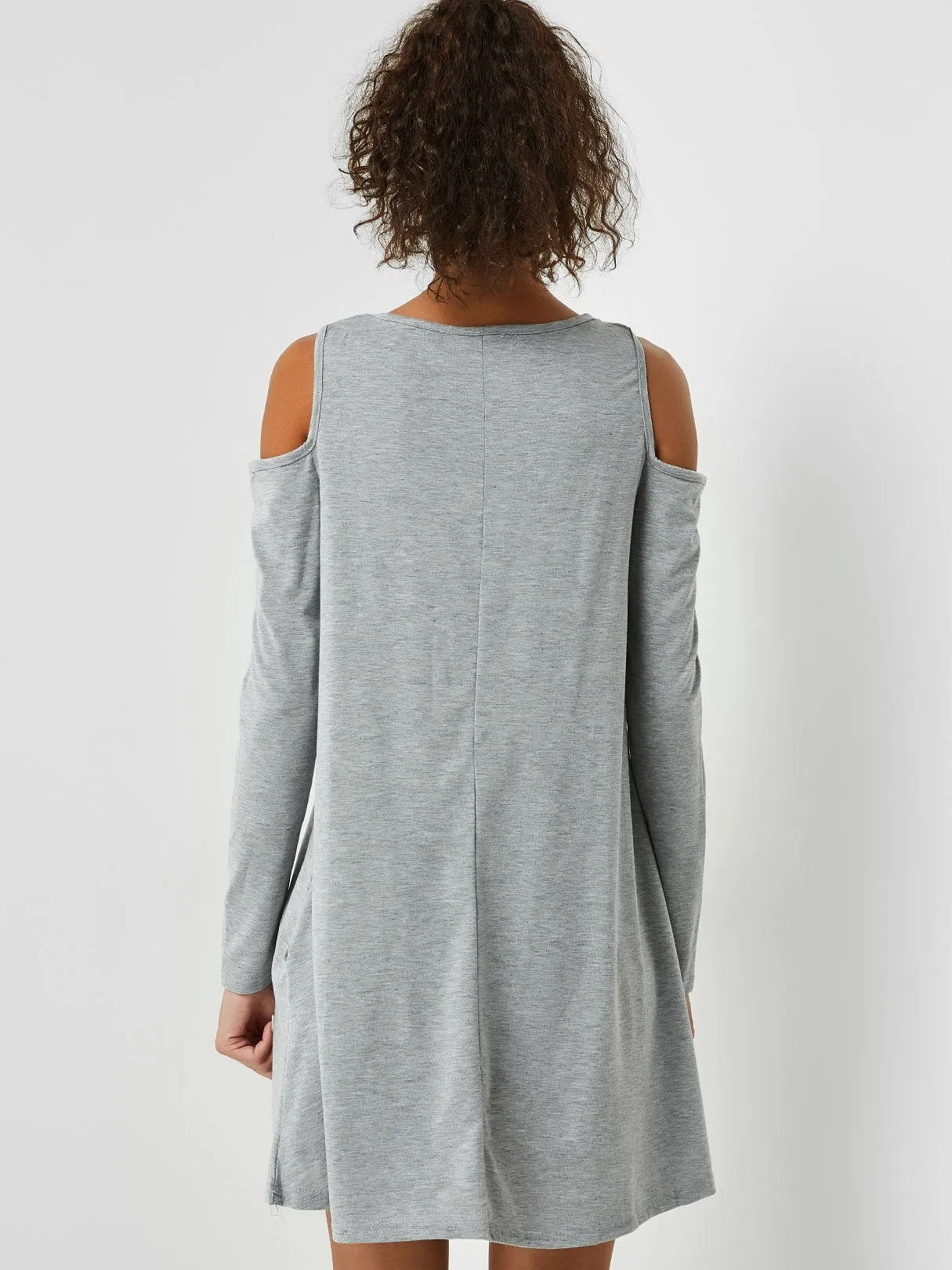 Wholesale Round Neck Cold Shoulder Long Sleeve Side Pockets Casual Dresses