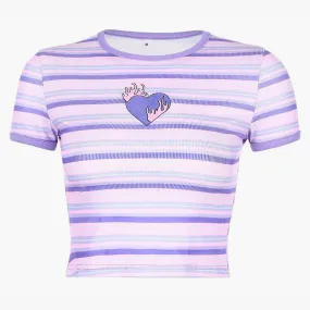 Y2K Nostalgia Purple Striped Crop Top Flaming Heart
